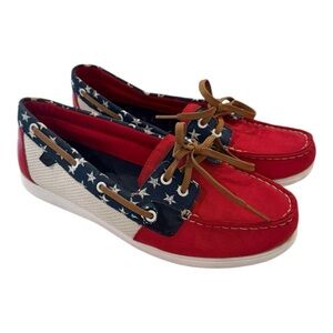 Sperry Women's Red White and Blue Boat Shoes USA America Stars Stripes Sz 9.5